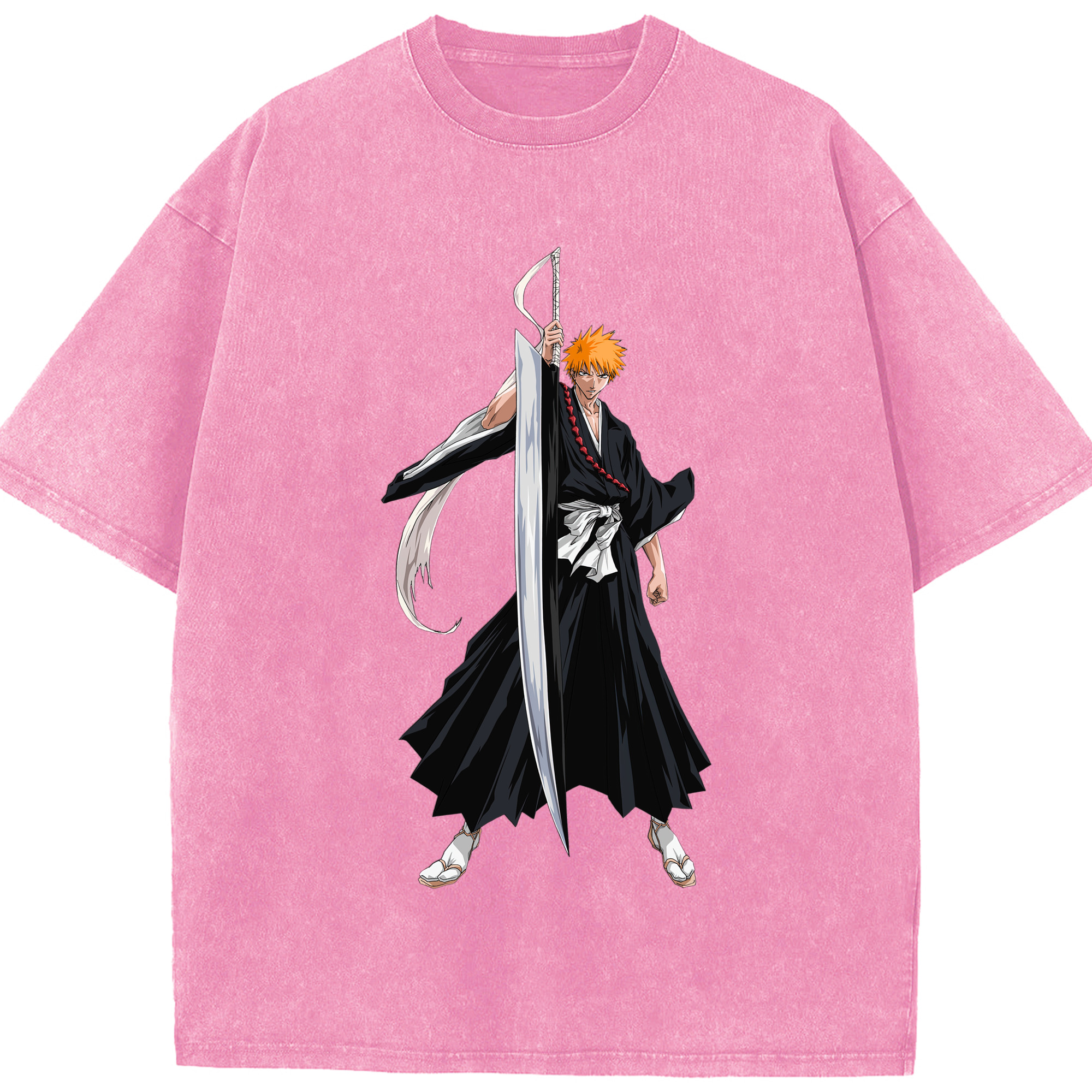 （画像用） ブリーチ 黒崎一護（くろさき いちご）BLEACH Kurosaki Ichigo 綿100% ヴィンテージ風 半袖Tシャツ（フロントプリント）